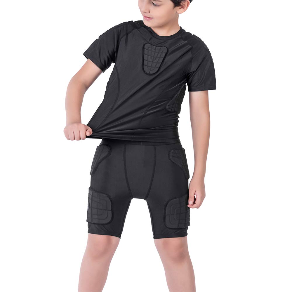 Niños Deportes Camiseta Protectora Acolchada y Pantalones Cortos Hombro Costilla Cuello Protector de Cadera Traje para fútbol Rugby Baloncesto Esquí Snowboard Patinaje Contacto Deportes