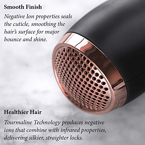 FoxyBae Blomance Professional Hair Dryer - Salon Grade Rose Gold and Black Ionic Blow Dryer - Ceramic Tourmaline & Negative Ion