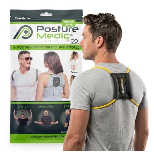 Posture Medic Dynamic Posture Brace for Neck, Upper and Lower Back - Long-Term Posture Correction Tool, Unlike Static Posture Correctors That Just Yank Shoulders Back, Large Regular Strength, Yellow