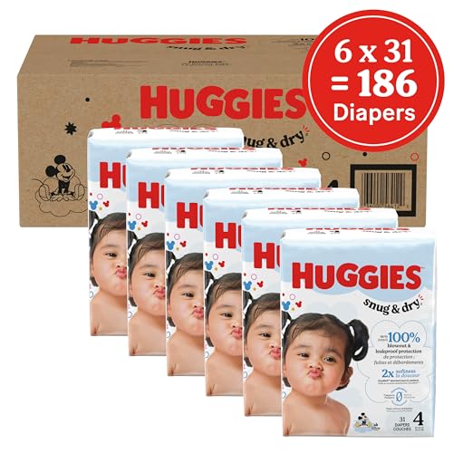 Image of Huggies Size 4 Diapers, Snug & Dry Baby Diapers, Size 4 (22-37 lbs), 186 Count (6 Packs of 31), Packaging May Vary
