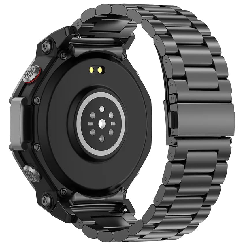 Image of OBOE Stainless Steel Watch Strap for Amazfit T-Rex 3, Black | Compatible with Amazfit T-Rex 3, Sports Watch Band, Watch Not Included