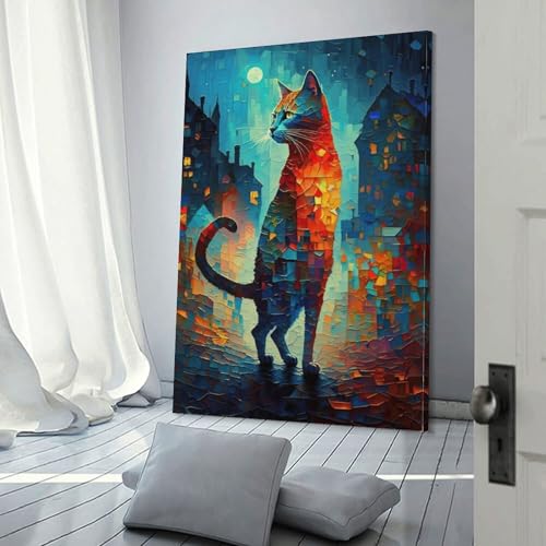 Peinture moderne pour chambre et cuisine toile chat abstrait deco murale 30x45 cm
