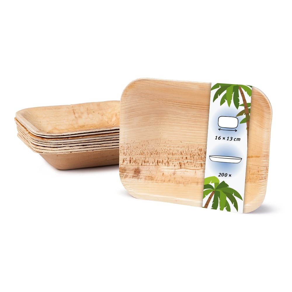 Palmware - hochwertige Einweg Suppenteller tief rechteckig I 16 x 13 cm 200 Stück Snackschale Palmblattgeschirr Pastateller Salatschale I kompostierbares Einweggeschirr biologisch abbaubar