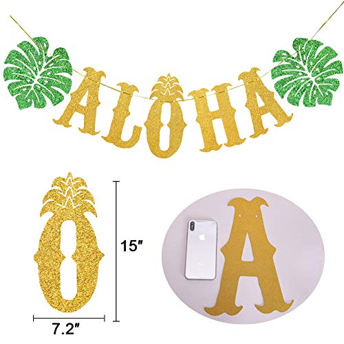 Tmcce Hawaiian Aloha Party Decorations Large Gold Glittery Aloha Banner For Luau Party Supplies Favors #TOP2