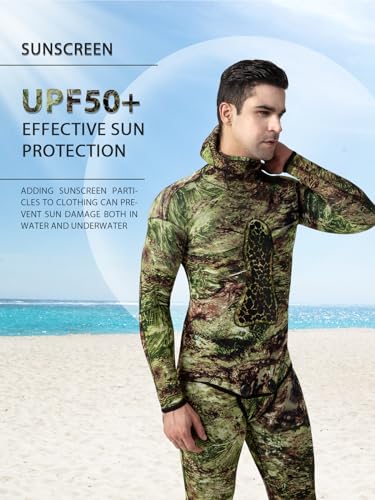 FLEXEL Men Spearfishing Premium Camouflage 3mm 5mm CR Neoprene Wetsuit Scuba Diving Suit Hoodie Snorkeling Suits 2 Piece