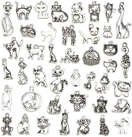 MANLOUFUSHI42pcs Craft Supplies Small Antique Silver Animals Cats Charms Pendants for Crafting, Jewelry Findings Making Accessory for DIY Necklace Bracelet