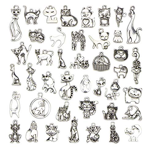 MANLOUFUSHI42pcs Craft Supplies Small Antique Silver Animals Cats Charms Pendants for Crafting, Jewelry Findings Making Accessory for DIY Necklace Bracelet