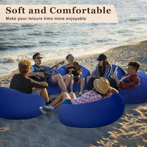 Image of Realspring Inflatable Bean Bag Chairs Outdoor Blow up Camping Chairs Inflatable Lazy Sofa Folding Portable Bean Bag Loungers Couch for Movie Night(Dark Blue,12 Pcs)