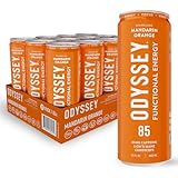 Odyssey Functional Energy Drink for Focus, Cognition & Mood Support 12 Pack - Adaptogenic Drink with 85mg Green Tea Caffeine, Lion’s Mane, Cordyceps, L-Theanine & Ginseng, Sparkling Orange