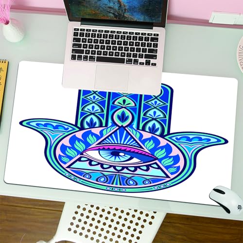 Preisvergleich Produktbild QRFASFZO Großer Mauspad - 80x30cm Gaming-Mauspad mit genähten Kanten, Nicht rutschender Unterlage,Böser Blick, lebendiges Design, Hamsa-Hand mit bösem Blick im Dreieck, Eso,Schreibtischmatte und Maus