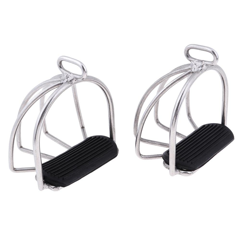 Milageto 2 Piezas Estribo de para Equitación Estribos para Monta Estribos de Acero Inoxidable Estribos con Protección de Jaula con Base de