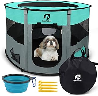Puppy Playpen, Portable Pet Play Pen, Foldable Pen for Dog Cat Rabbit Kitten Indoor Outdoor Fabric Playpen with Roof 35" x 23"