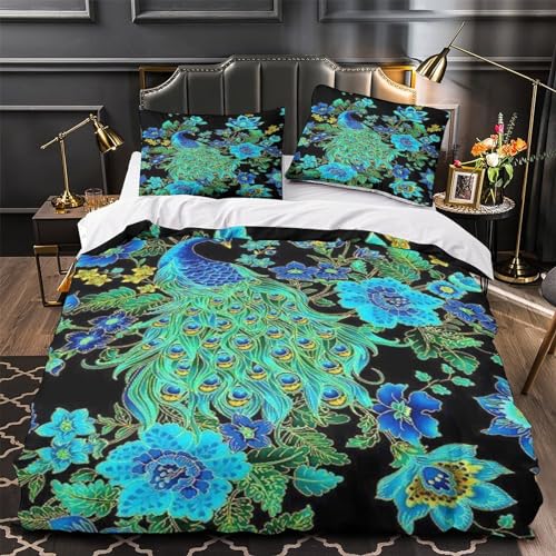Housse de couette paon impression 3D haute définition, parure de lit en microfibre souple