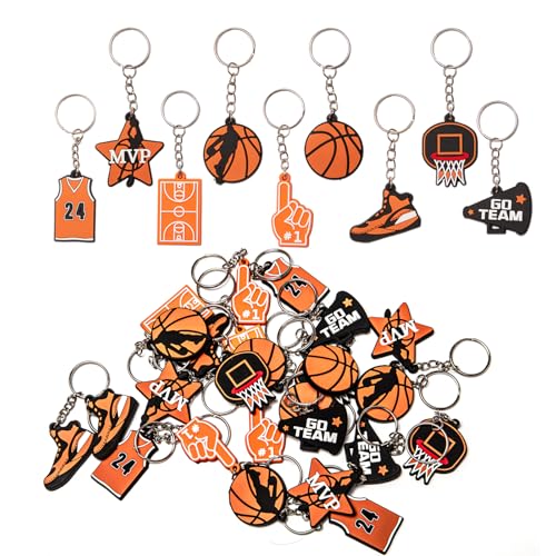 Sixfolo Portachiavi Basket per Bambini - 27 Pezzi Sportivi per Regalo di Feste, Bomboniere in PVC Cartone Animato per Compleanni di Bambini e Adulti