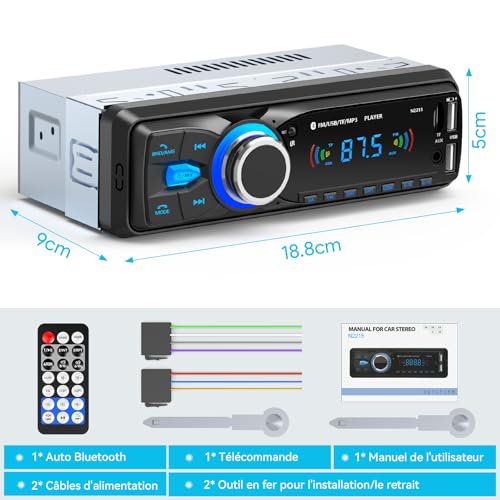 Autoradio Bluetooth avec charge rapide USB 2.1A et kit mains libres intégré