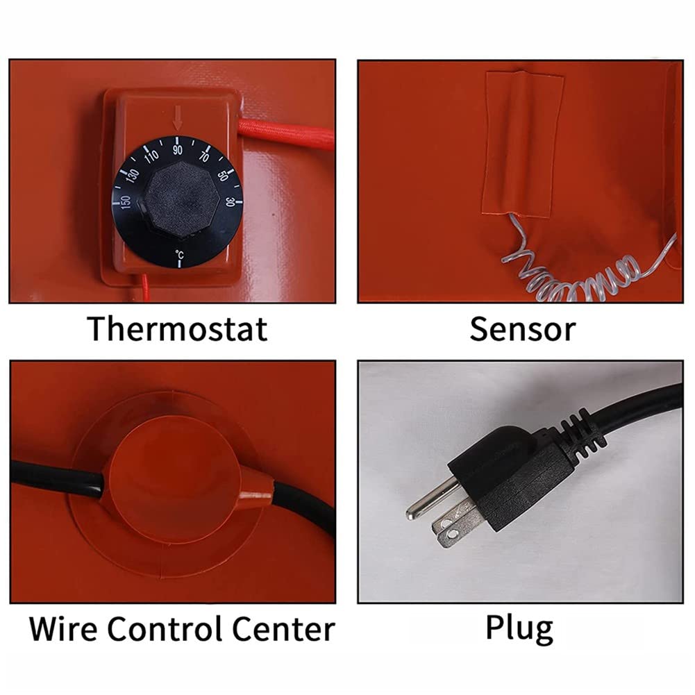 Silikonowa podkładka grzewcza do bębna elektrycznego owijania termicznego grzałki taśmowej i wiadro z regulowanym termostatem do fabryk przemysłowych od 30℃ do 150 ℃ 200L 150 × 1740 mm
