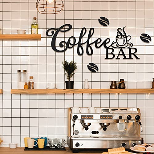 Image of Coffee Bar Sign - Rustic Metal Hanging Decor for Home Office Kitchen (Coffee Bar and Bean Style)