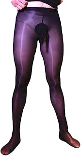 Men's Sexy 8D Oil Shiny Glossy Pantyhose Nylon Sheer Stockings with Silicone Sheath