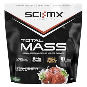 SCI-MX Total Mass – Advanced Muscle Mass Gainer Protein Powder – Muscle Growth & Weight Gain – Strawberry • 31g Protein + 478 Calories per Serving • 2kg