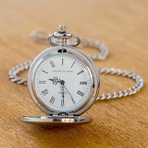 Image of FJ FREDERICK JAMES College Graduation Gift for Him 2026 - Silver Pocket Watch - Engraved 'Class of 2026' - Meaningful High School Grad Gifts for Boys /Son
