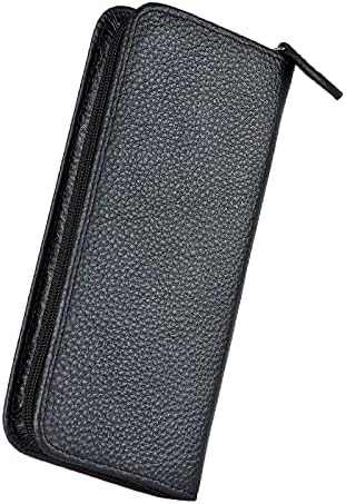 Genuine Leather Fountain Pen Case 3 Divided Slots, Zippered Pen Case Pouch, Handmade Display Holder for Rollerball Pen (Black Color)