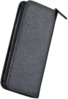 Genuine Leather Fountain Pen Case 3 Divided Slots, Zippered Pen Case Pouch, Handmade Display Holder for Rollerball Pen (Black Color)