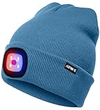 ATNKE Bright LED-beleuchtete Beanie-Kappe Wiederaufladbarer Unisex-Scheinwerfer-Hut Rot und Blau Leuchten Blinkender Alarmscheinwerfer (Blauer See, 1PCS)