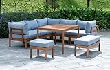 Out & Out Original Cali Wooden Garden Lounge Set - 8 Seats - FSC Certified Eucalyptus Wood - Corner Seats, Middle Seats, Stools, Dining Table - Outdoor Patio Furniture