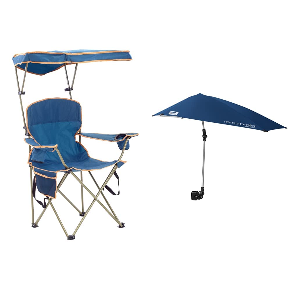 Photo 1 of **UMBRELLA NOT INCLUDED**  Quik Shade MAX Shade Chair, Blue & Sport-Brella Versa-Brella 4-Way Swiveling Sun Umbrella (Midnight Blue) Blue Chair + Umbrella (Midnight Blue)