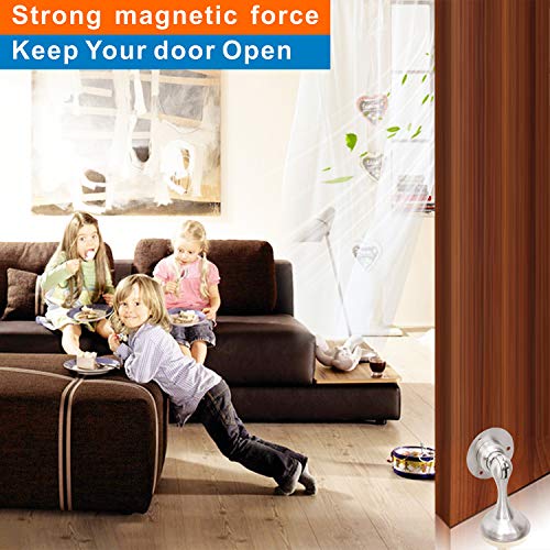 Magnetic Door Stop Brushed Nickel Magnetic Door Stopper Magnet Door Stops With Double-Sided Adhesive Tape No Drilling Wall Mount Door Stop For Keep Your Door Open 4 Pack #TOP1