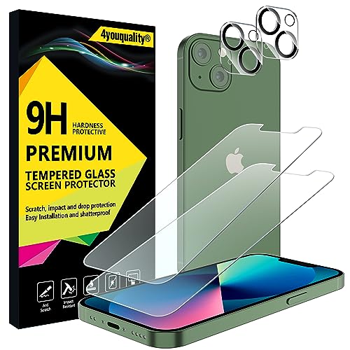 4youquality [4-in-1 Screen Protector for iPhone 13 Mini with Camera Lens Protector Tempered Glass Film 2-Pack Each [LifetimeSupport][Impact-Resistant][Anti-Scratch][Ultra-Transparent]