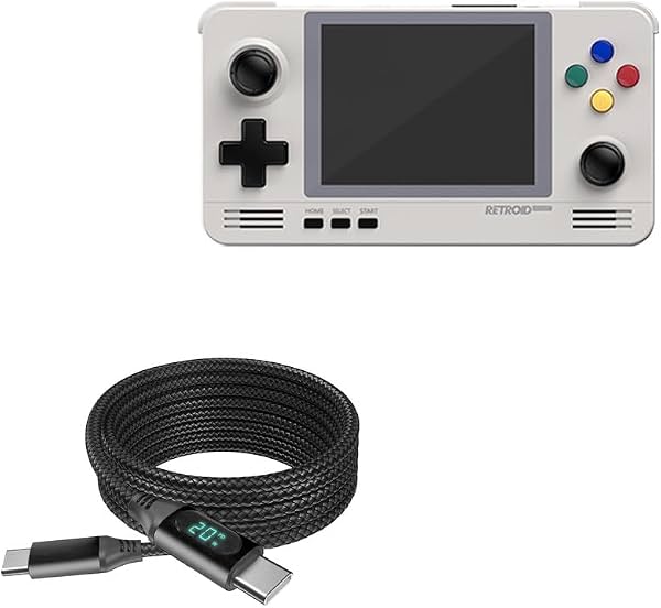 Cable BoxWave Compatible con Retroid Pocket 2+ - Cable PowerDisplay PD (6 pies) - USB-C a USB-C (100W), Información de Vataje LED Trenzado Extra Largo de Nylon - Negro Azabache