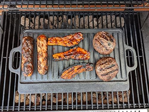 Black Rock Grill Cast Iron Griddle Reversible Pan - BBQ Griddle Plate for Gas BBQ, hob, Oven and Induction. 46cm x 23cm (18 inch x 9 inch)