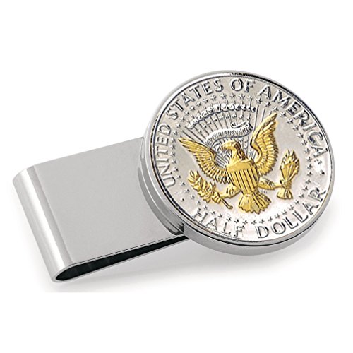 Coin Money Clip - Presidential Seal JFK Half Dollar Selectively Layered in Pure 24k Gold | Stainless Steel Moneyclip Layered in Silver-Tone Rhodium | Holds Currency, Credit Cards, Cash | Genuine Coin