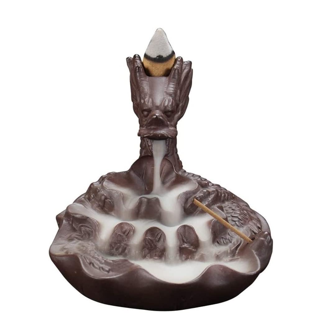 Incense Burner Purple Clay Backflow Incense Burner Home Decor Dragon Holder Censer Smoke Stick Ornament Home Decor(A)