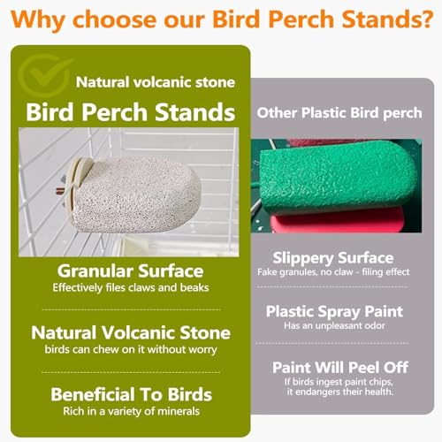 Image of 4Pack Bird Perch Stands Parrot Beak Grinding Stone Platform,Grey-S | Parakeet Foot Claws Trimmer,Calcium Perch Climbing Chewing Toys for Small Medium Birds Cockatiel Conure Lovebird Budgie