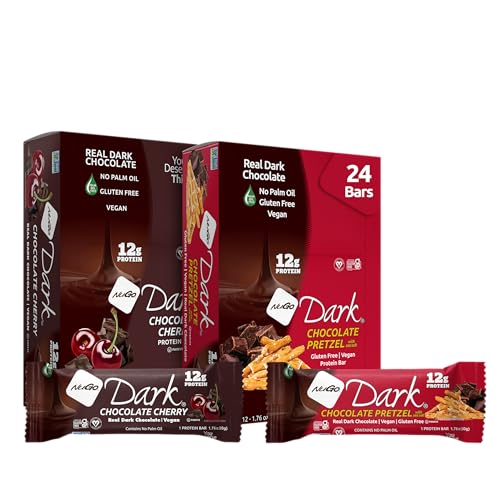 Image of NuGo Dark, Pretzel & Cherry, 12g Vegan Protein Bar, Gluten Free, 24 Count