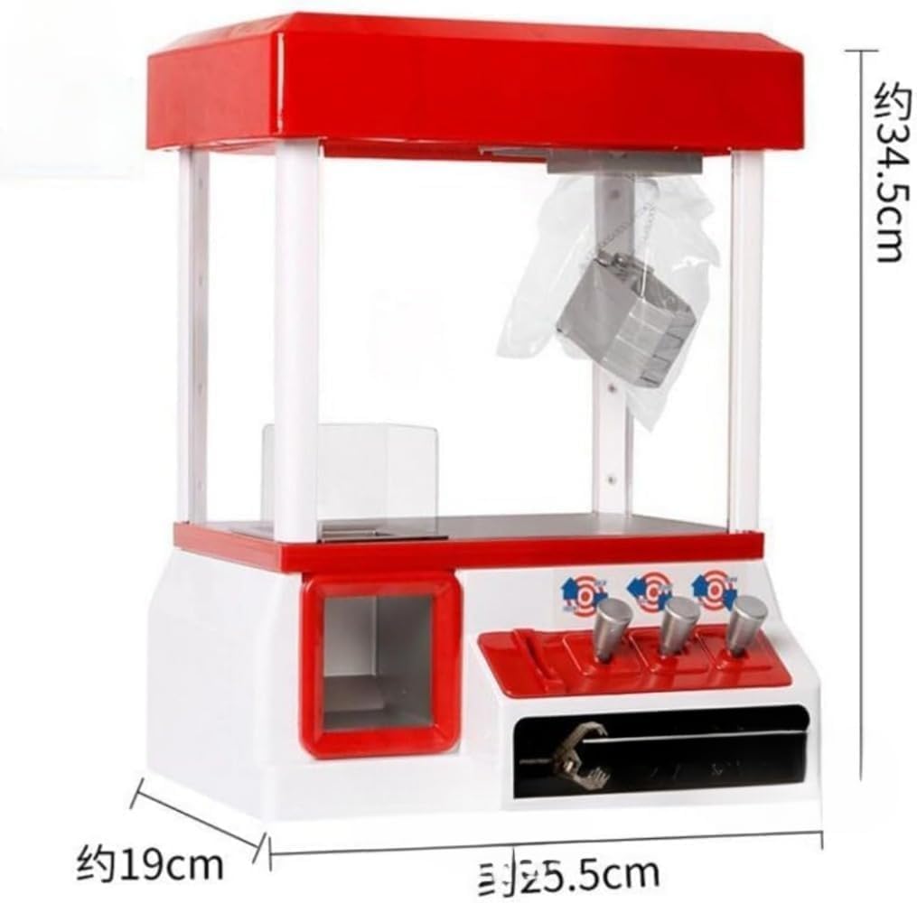 クレーンゲームおもちゃ、コインとバックグラウンドミュージック付き、家庭用に最適、赤と白、実用タイプ。