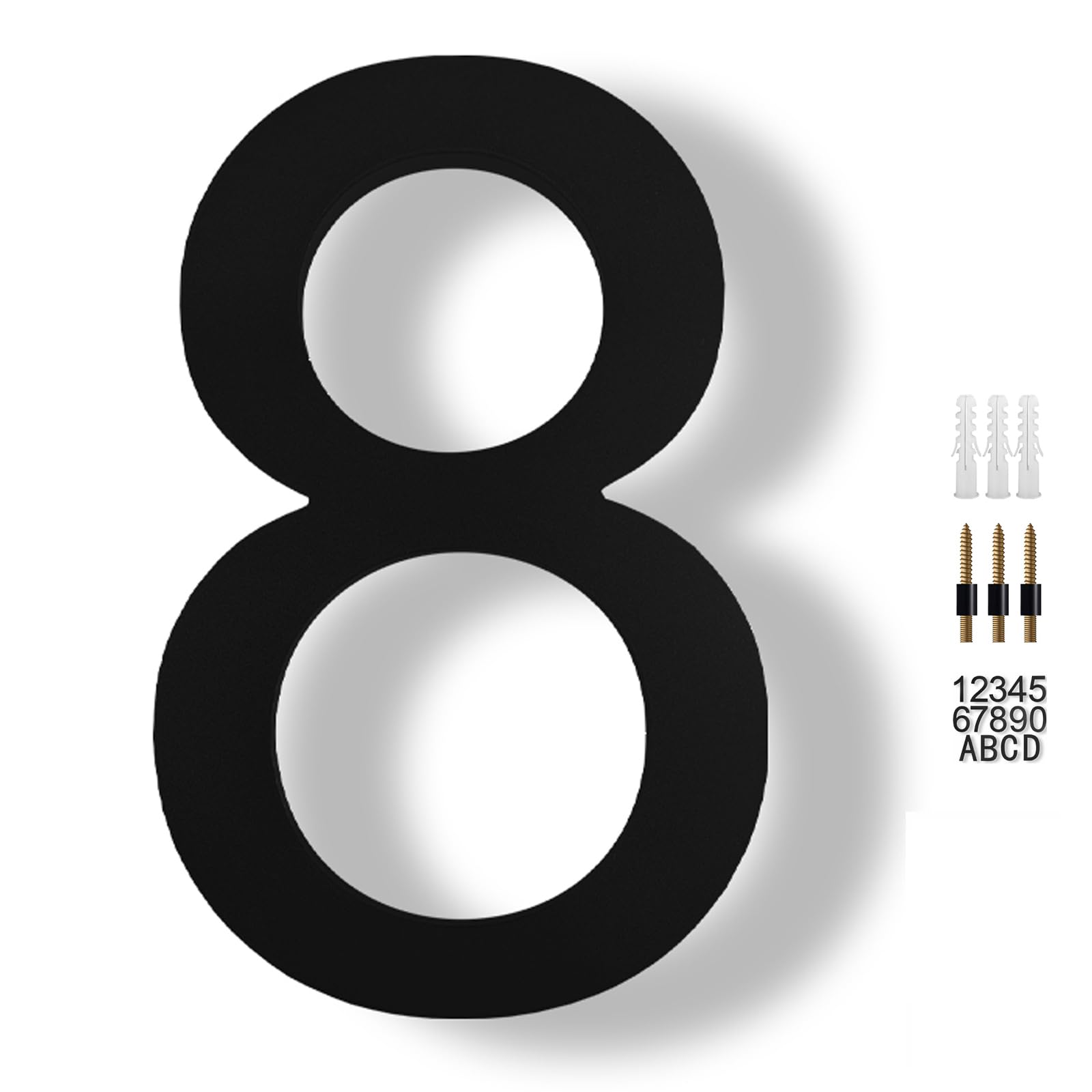 JILANLO 8" Large Floating House Numbers,Balck Acrylic Anti-Rust House Numbers,Modern House Address Street Numbers Garden Door Mailbox Decor Number with Matching Screw,Number 8