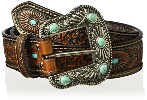 Nocona Belt Co. Women's Scroll Embossed Painted Turquoise Oval Belt
