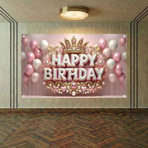 Image of Happy Birthday Theme Backdrop Banner 5x7 ft - Digital Print Cloth Background, Reusable Birthday Party Wall Decoration for Girls, Photo Booth & Stage Decor (BD 11)