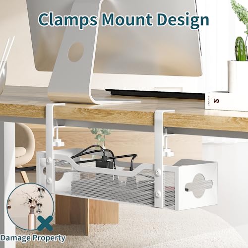 Image of Under Desk Cable Management Tray 2 Pack, Cable Management Under Desk No Drill, Desk Cable Organizer with Clamp Easy to Install for Standing Desk Cord Organizer, Desk Wire Management No Damage to Desk