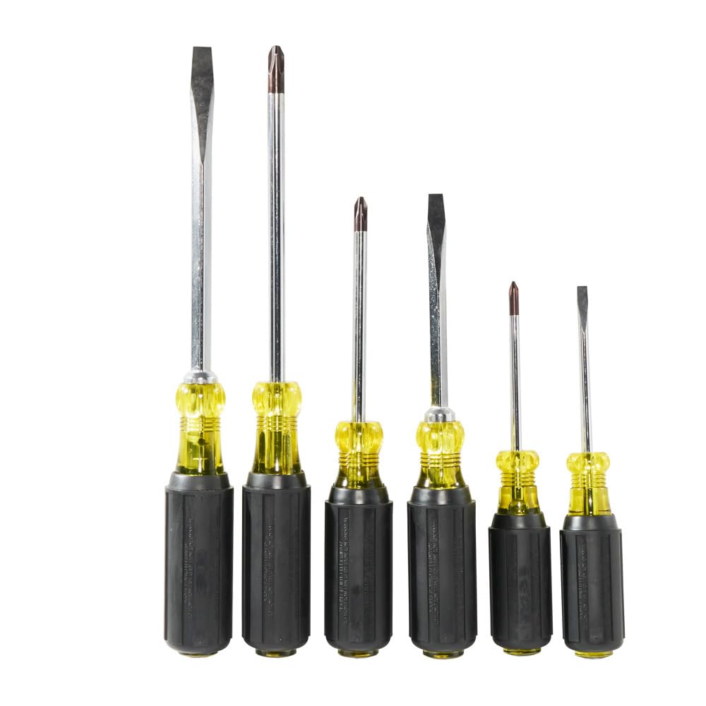 Klein Tool s 85074 - Juego de destornilladores de 6 piezas, fabricado en Estados Unidos, incluye 3 cabezales planos multiusos, 3 Phillips, comodidad de agarre acolchado, destornilladores mecanizados