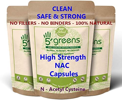 NAC N-Acetyl-Cysteine 1600mg High Strength Per Serving – 120 Vegan Friendly Capsules- 100% Natural, No Fillers or Binders – Made in The UK by 5greens