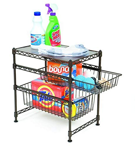 Seville Classics Stackable 3-Tier Sliding Double Basket Cabinet Organizer With Bonus Liners, 11.5" W X 17.5" D X 18.5" H, Satin Bronze #TOP4