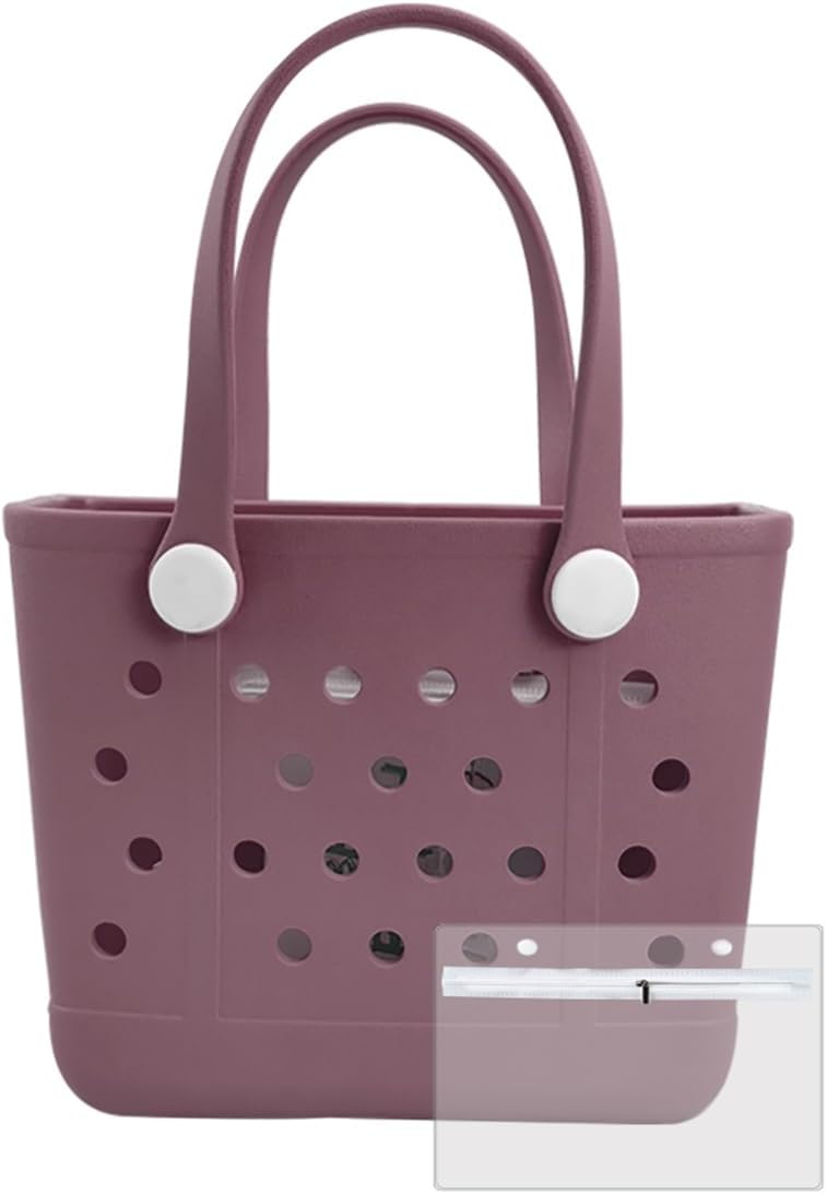 Rubber Tote Bag Medium Waterproof Beach Bag for Women - Lightweight Portable Travel Outdoor Tote with Handles