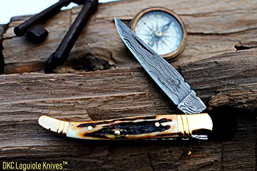 Dkc Knives Dkc-62-St-Ds Stag Prince Laguiole Damascus Steel Folding Pocket Knife 4" Folded 7.25" Open 3.5" Blade 3Oz 3.25" Blade High Class Looks Incredible Tm #TOP1