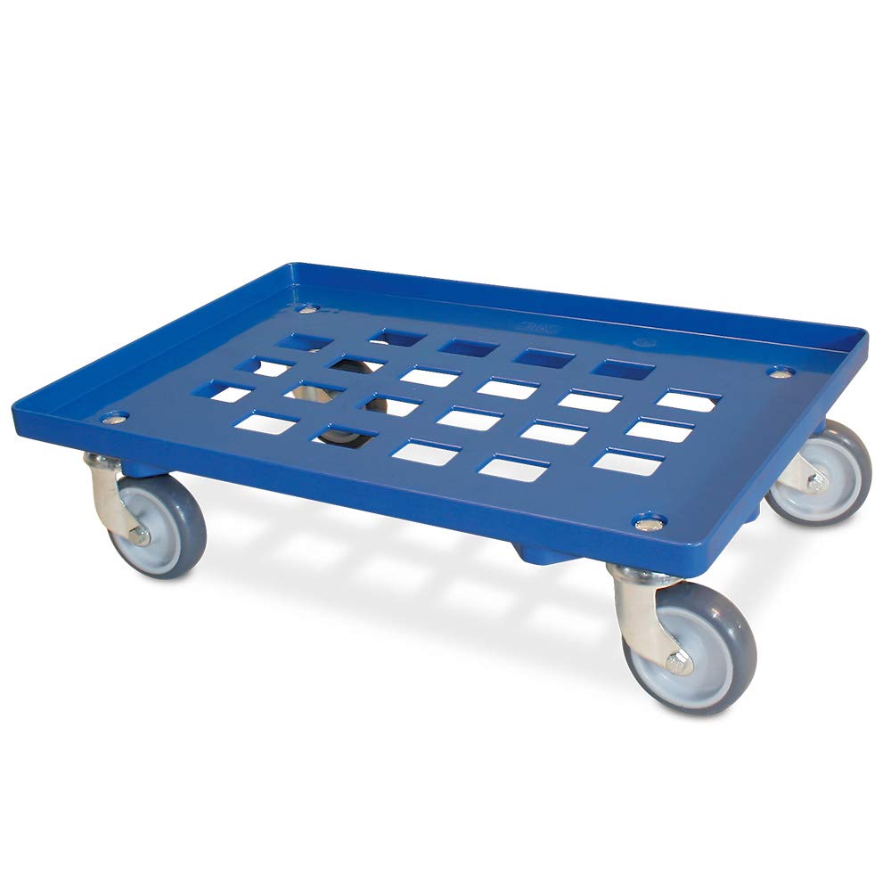 Lot de 4 roulettes de caisse avec couvercle grillagé, 2 x bleu, 2 x rouge, pour conteneurs 600 x 400 mm, capacité de charge 250 kg