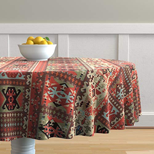 Roostery Round Tablecloth, Bold Graphic Kilim Ikat Bohemian Modern Stripes Turkish Geometric Eclectic Print Cover