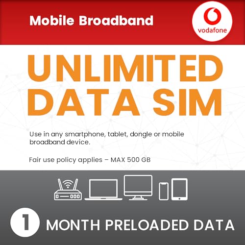 Vodafone Unlimited Data SIM Card UK Preloaded Data SIM for Home Broadband Replacement Routers & Mobile WiFi No Contract 1 Month plan